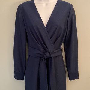 Navy wide leg, long sleeve V-neck jumpsuit. Sz 4